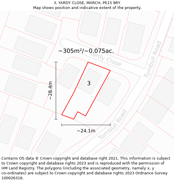 3, YARDY CLOSE, MARCH, PE15 9RY: Plot and title map