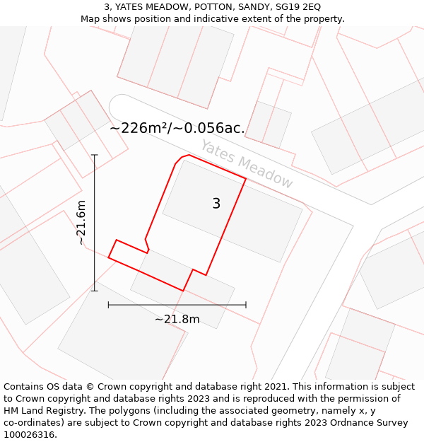 3, YATES MEADOW, POTTON, SANDY, SG19 2EQ: Plot and title map