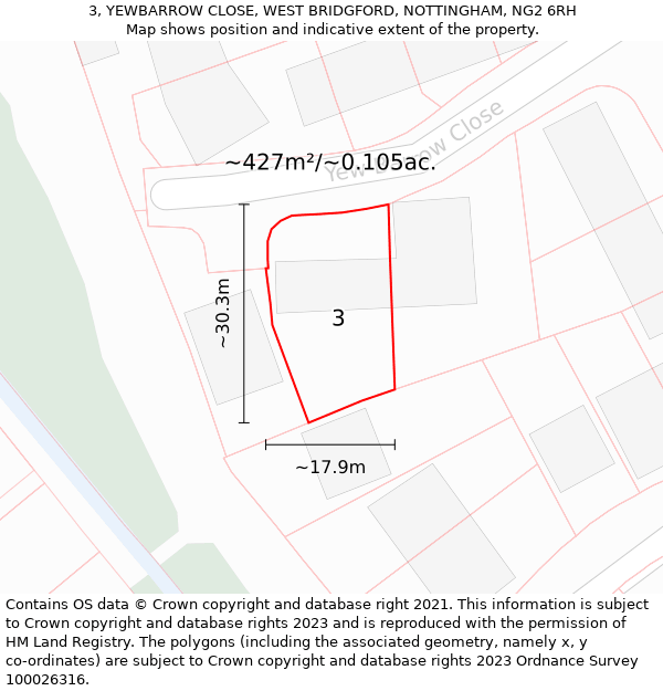 3, YEWBARROW CLOSE, WEST BRIDGFORD, NOTTINGHAM, NG2 6RH: Plot and title map