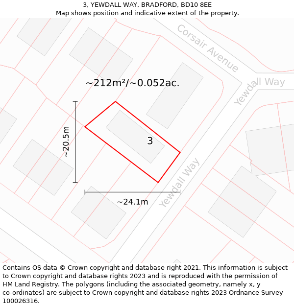 3, YEWDALL WAY, BRADFORD, BD10 8EE: Plot and title map