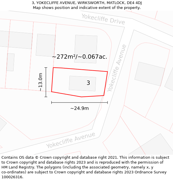 3, YOKECLIFFE AVENUE, WIRKSWORTH, MATLOCK, DE4 4DJ: Plot and title map