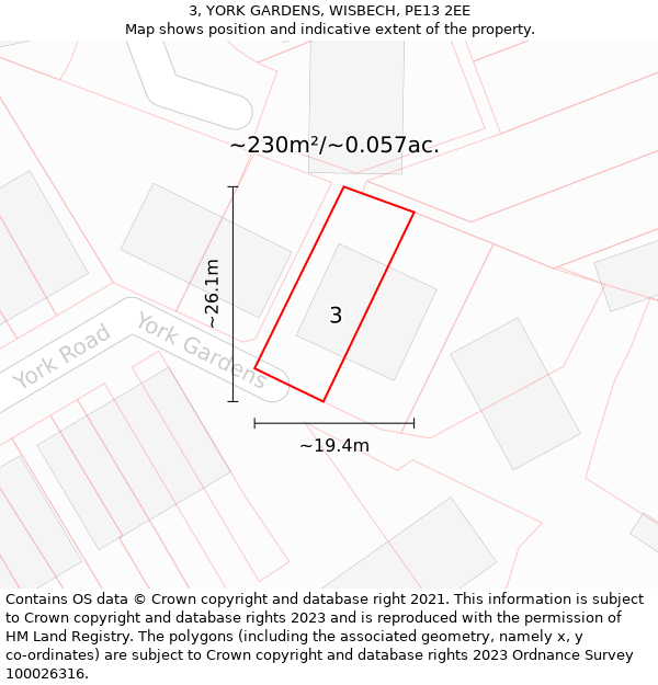 3, YORK GARDENS, WISBECH, PE13 2EE: Plot and title map