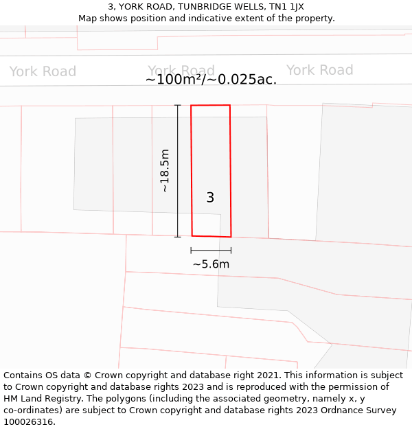 3, YORK ROAD, TUNBRIDGE WELLS, TN1 1JX: Plot and title map