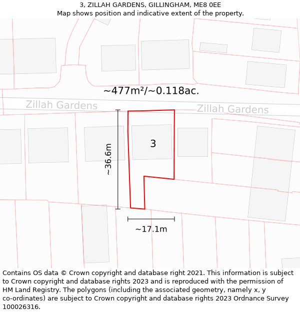 3, ZILLAH GARDENS, GILLINGHAM, ME8 0EE: Plot and title map