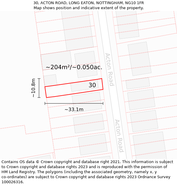 30, ACTON ROAD, LONG EATON, NOTTINGHAM, NG10 1FR: Plot and title map