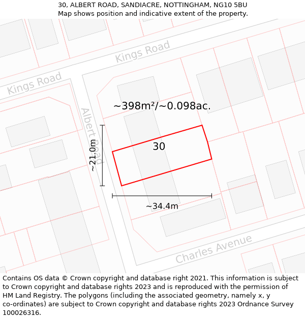 30, ALBERT ROAD, SANDIACRE, NOTTINGHAM, NG10 5BU: Plot and title map