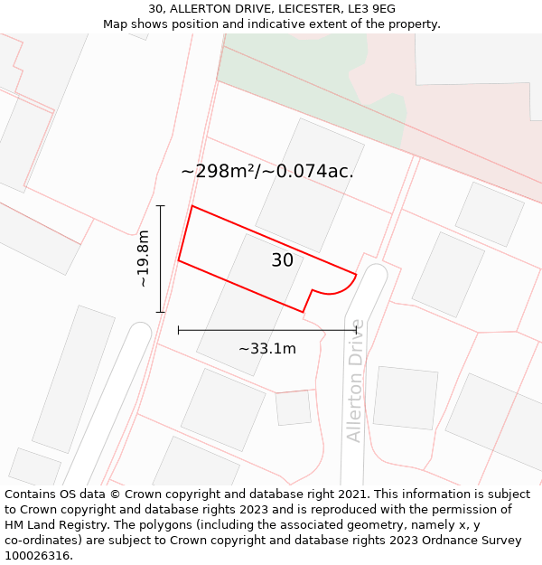 30, ALLERTON DRIVE, LEICESTER, LE3 9EG: Plot and title map
