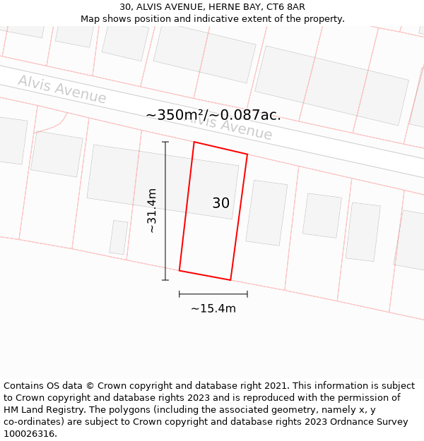 30, ALVIS AVENUE, HERNE BAY, CT6 8AR: Plot and title map