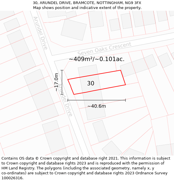 30, ARUNDEL DRIVE, BRAMCOTE, NOTTINGHAM, NG9 3FX: Plot and title map