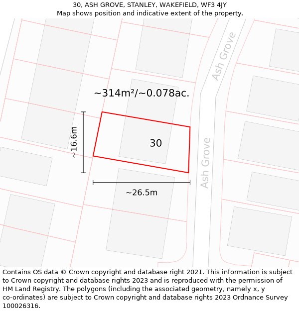 30, ASH GROVE, STANLEY, WAKEFIELD, WF3 4JY: Plot and title map