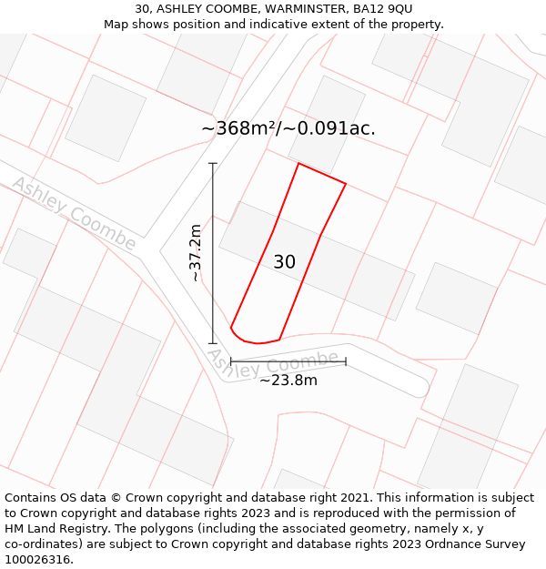 30, ASHLEY COOMBE, WARMINSTER, BA12 9QU: Plot and title map