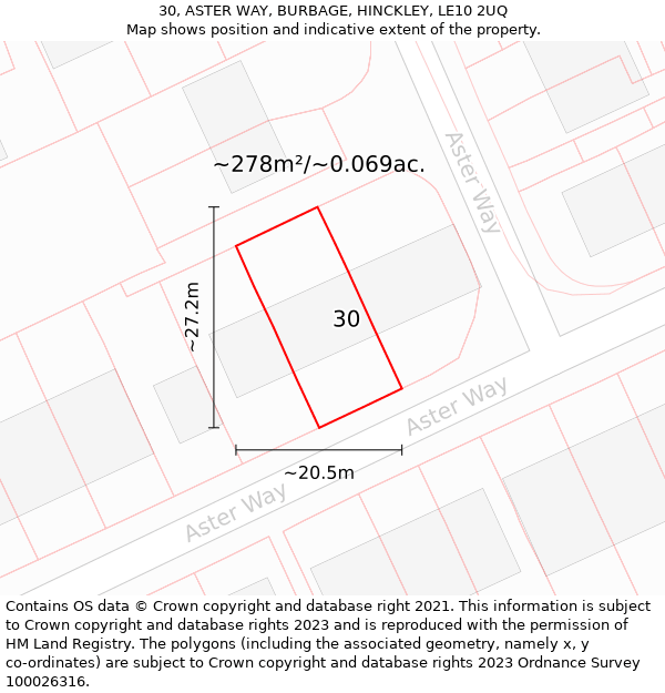 30, ASTER WAY, BURBAGE, HINCKLEY, LE10 2UQ: Plot and title map