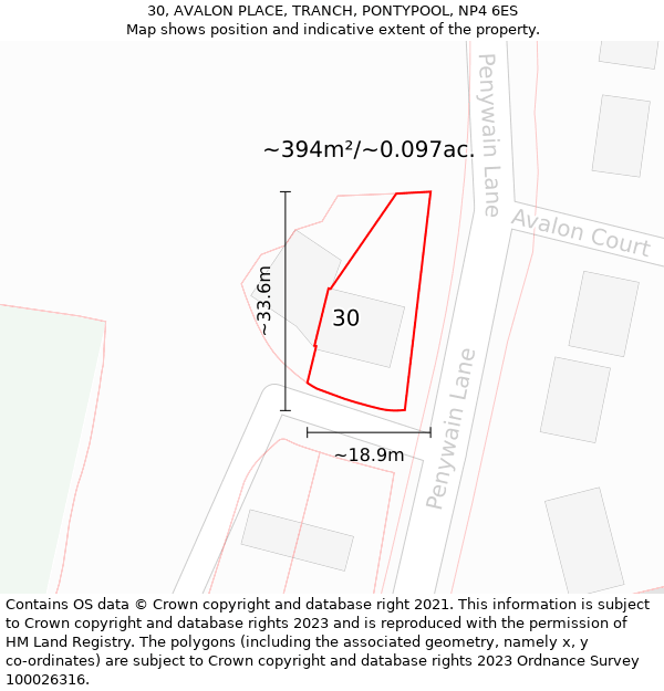 30, AVALON PLACE, TRANCH, PONTYPOOL, NP4 6ES: Plot and title map