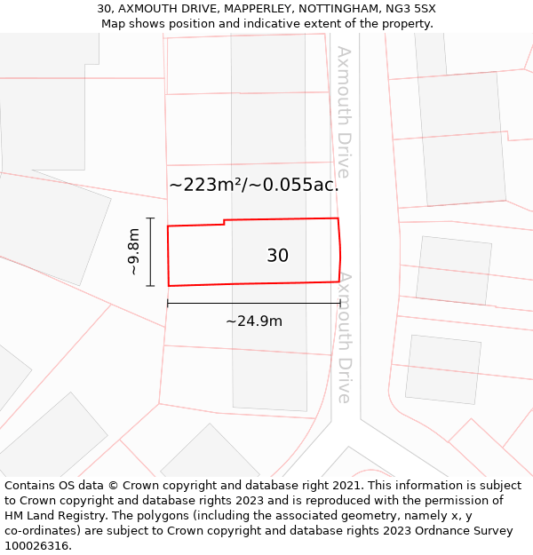 30, AXMOUTH DRIVE, MAPPERLEY, NOTTINGHAM, NG3 5SX: Plot and title map