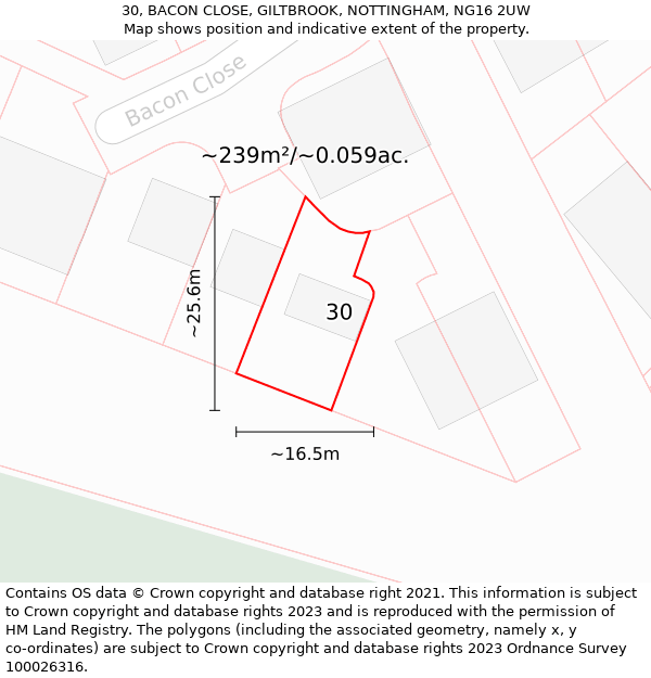 30, BACON CLOSE, GILTBROOK, NOTTINGHAM, NG16 2UW: Plot and title map