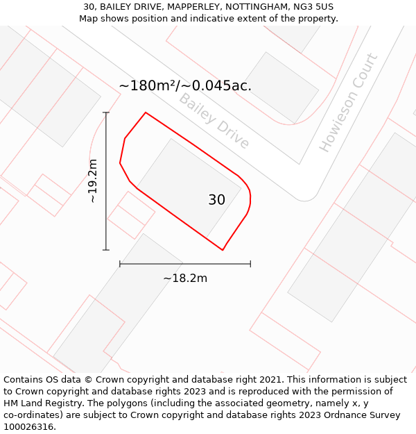 30, BAILEY DRIVE, MAPPERLEY, NOTTINGHAM, NG3 5US: Plot and title map