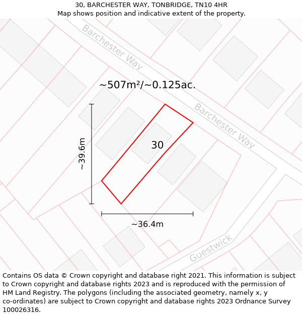 30, BARCHESTER WAY, TONBRIDGE, TN10 4HR: Plot and title map