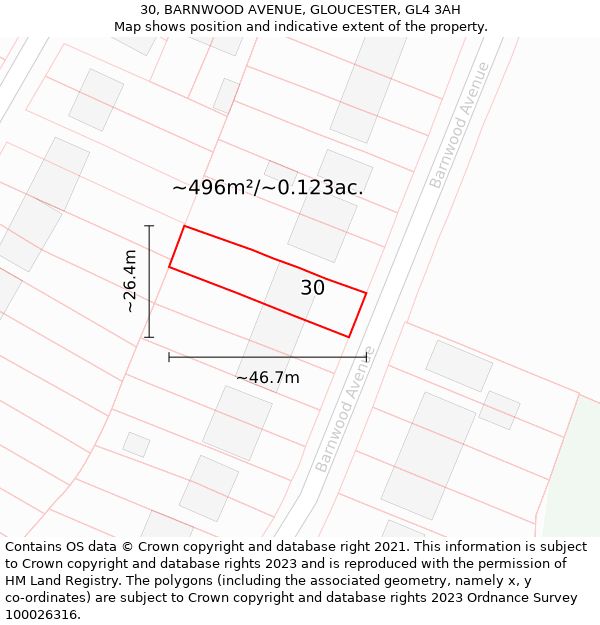 30, BARNWOOD AVENUE, GLOUCESTER, GL4 3AH: Plot and title map