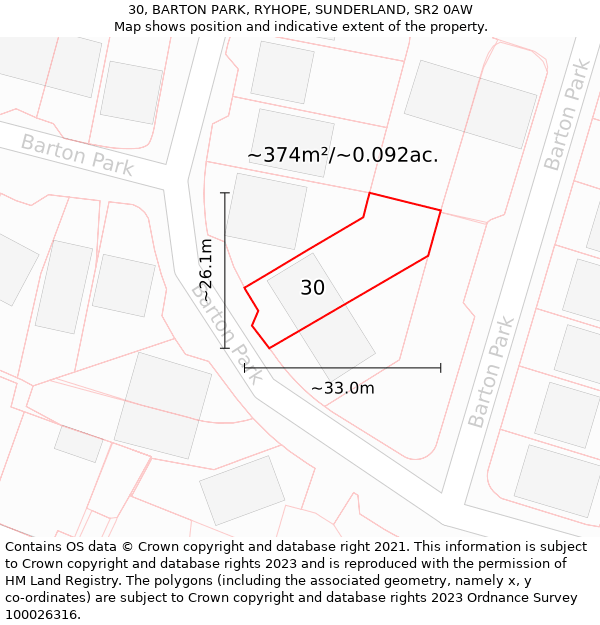 30, BARTON PARK, RYHOPE, SUNDERLAND, SR2 0AW: Plot and title map