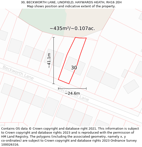 30, BECKWORTH LANE, LINDFIELD, HAYWARDS HEATH, RH16 2EH: Plot and title map