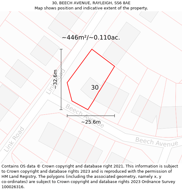 30, BEECH AVENUE, RAYLEIGH, SS6 8AE: Plot and title map