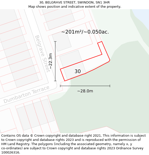 30, BELGRAVE STREET, SWINDON, SN1 3HR: Plot and title map