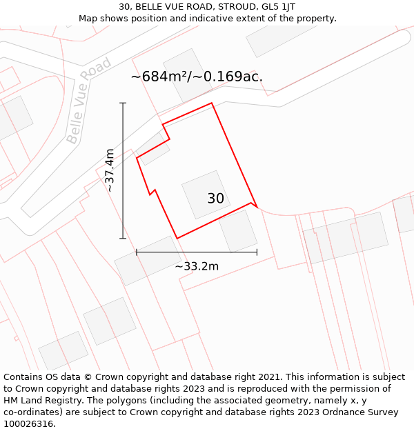 30, BELLE VUE ROAD, STROUD, GL5 1JT: Plot and title map