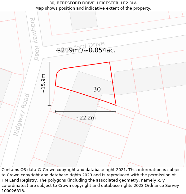 30, BERESFORD DRIVE, LEICESTER, LE2 3LA: Plot and title map