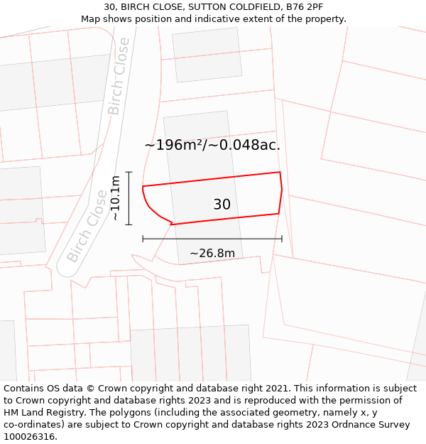 30, BIRCH CLOSE, SUTTON COLDFIELD, B76 2PF: Plot and title map