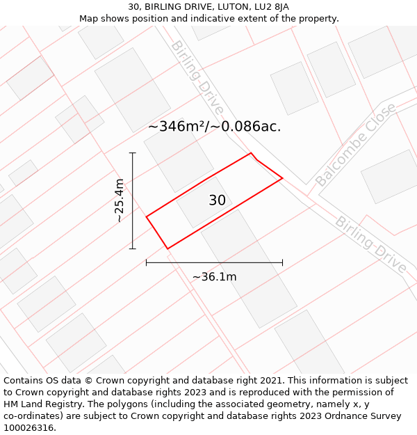 30, BIRLING DRIVE, LUTON, LU2 8JA: Plot and title map