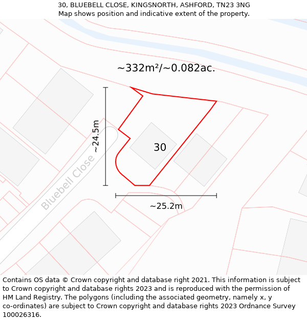 30, BLUEBELL CLOSE, KINGSNORTH, ASHFORD, TN23 3NG: Plot and title map