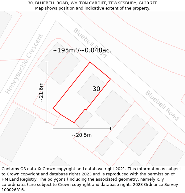 30, BLUEBELL ROAD, WALTON CARDIFF, TEWKESBURY, GL20 7FE: Plot and title map