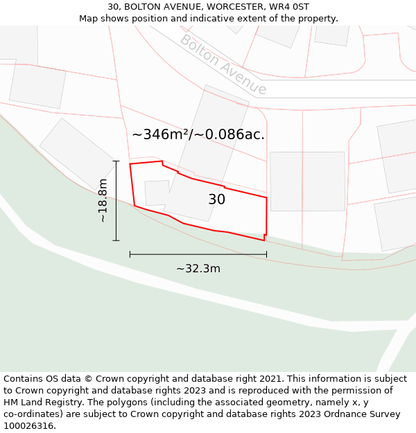 30, BOLTON AVENUE, WORCESTER, WR4 0ST: Plot and title map