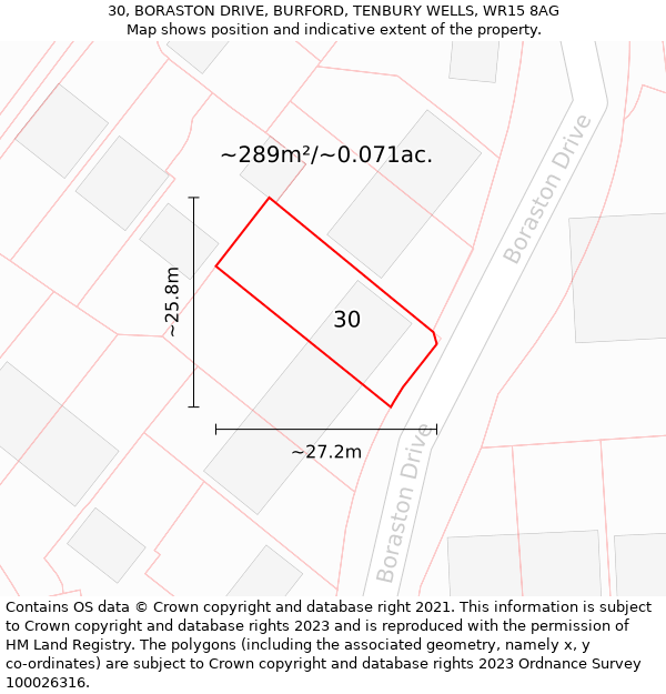 30, BORASTON DRIVE, BURFORD, TENBURY WELLS, WR15 8AG: Plot and title map