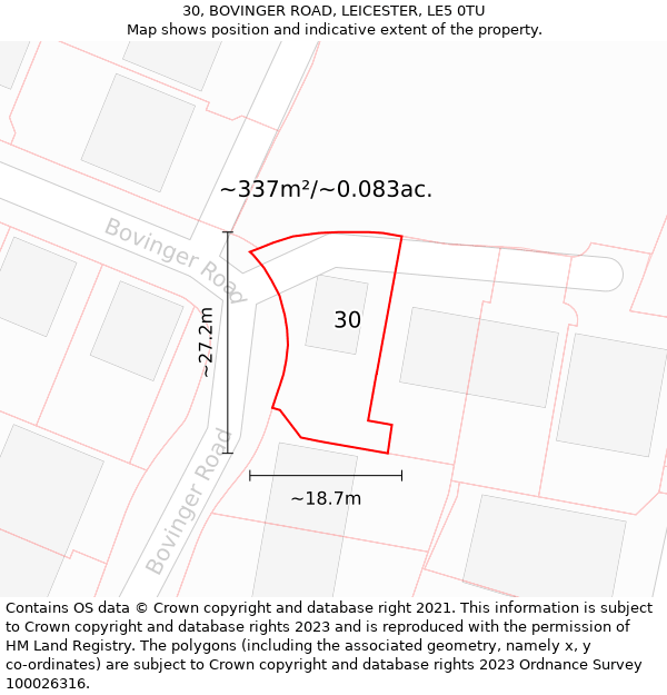 30, BOVINGER ROAD, LEICESTER, LE5 0TU: Plot and title map