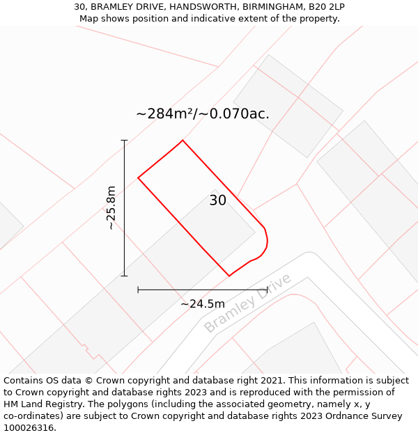 30, BRAMLEY DRIVE, HANDSWORTH, BIRMINGHAM, B20 2LP: Plot and title map