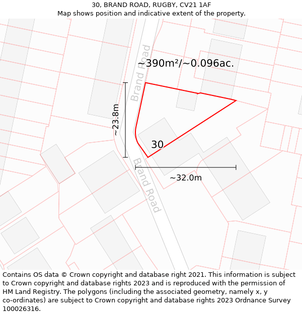 30, BRAND ROAD, RUGBY, CV21 1AF: Plot and title map