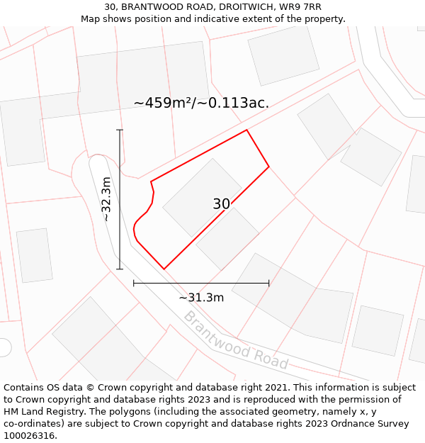 30, BRANTWOOD ROAD, DROITWICH, WR9 7RR: Plot and title map