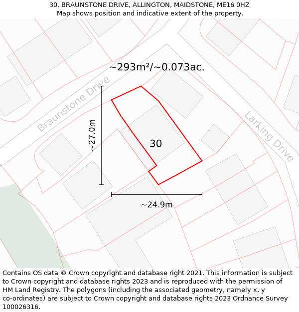 30, BRAUNSTONE DRIVE, ALLINGTON, MAIDSTONE, ME16 0HZ: Plot and title map