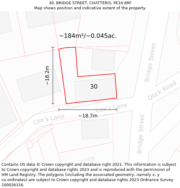 30, BRIDGE STREET, CHATTERIS, PE16 6RF: Plot and title map