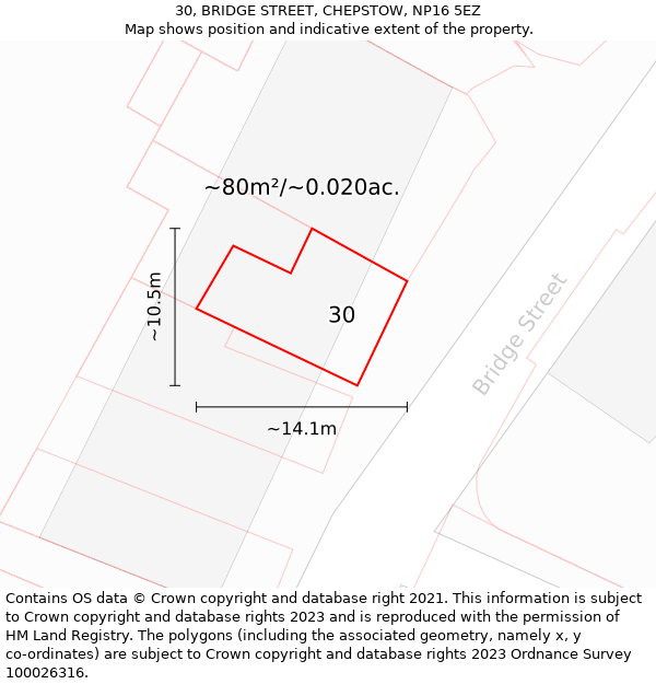 30, BRIDGE STREET, CHEPSTOW, NP16 5EZ: Plot and title map