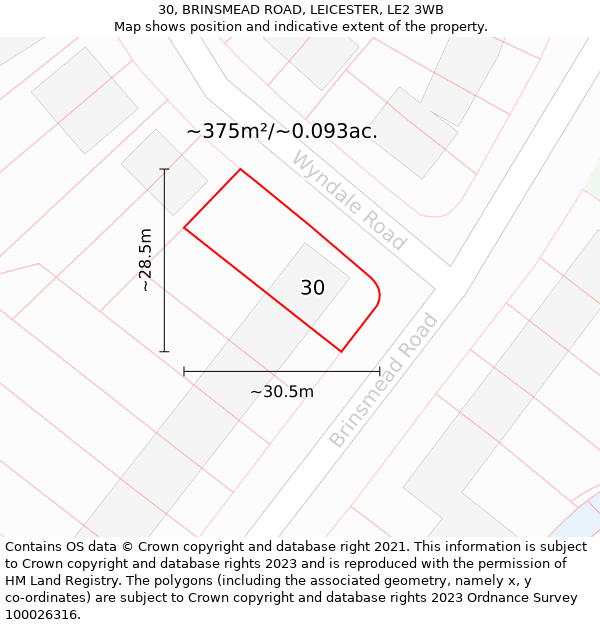 30, BRINSMEAD ROAD, LEICESTER, LE2 3WB: Plot and title map