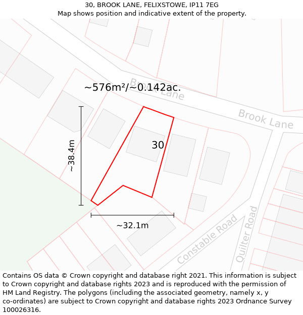 30, BROOK LANE, FELIXSTOWE, IP11 7EG: Plot and title map