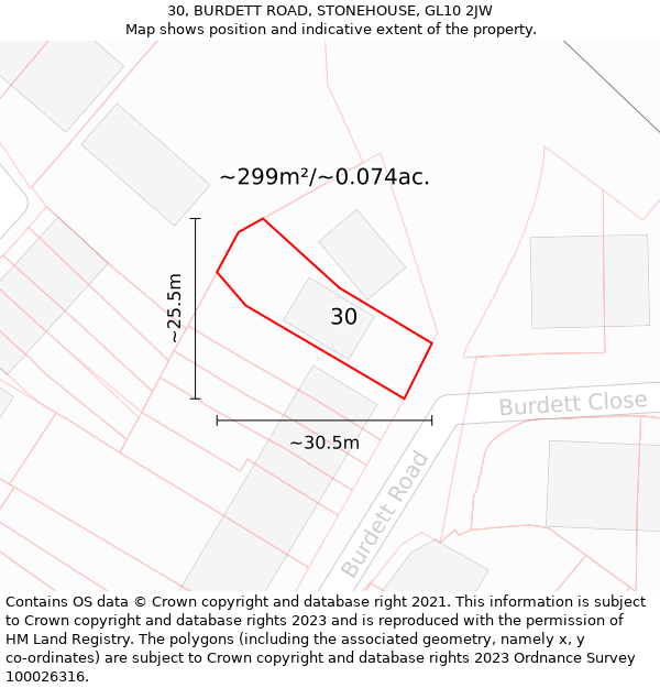 30, BURDETT ROAD, STONEHOUSE, GL10 2JW: Plot and title map