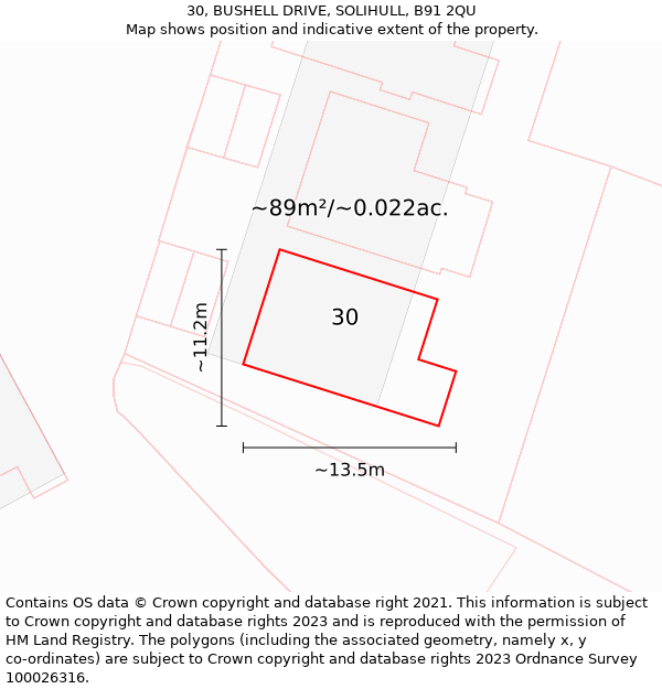 30, BUSHELL DRIVE, SOLIHULL, B91 2QU: Plot and title map