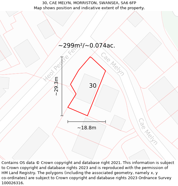 30, CAE MELYN, MORRISTON, SWANSEA, SA6 6FP: Plot and title map