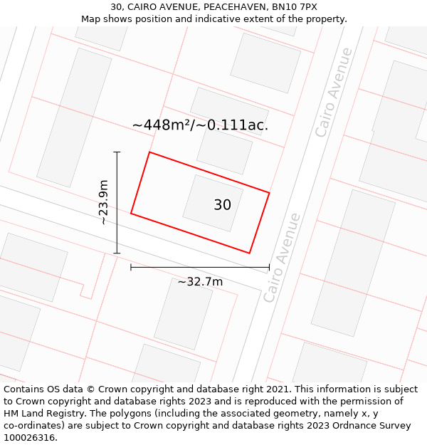 30, CAIRO AVENUE, PEACEHAVEN, BN10 7PX: Plot and title map