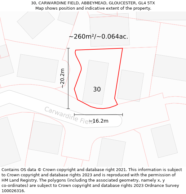 30, CARWARDINE FIELD, ABBEYMEAD, GLOUCESTER, GL4 5TX: Plot and title map