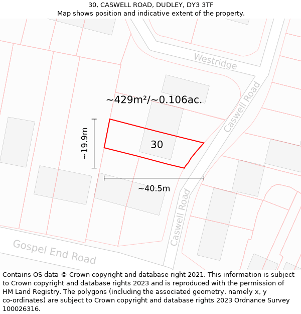 30, CASWELL ROAD, DUDLEY, DY3 3TF: Plot and title map