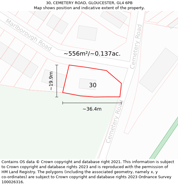 30, CEMETERY ROAD, GLOUCESTER, GL4 6PB: Plot and title map